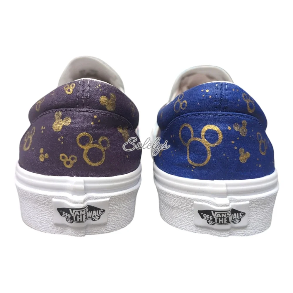 VANS Disney Womens 10 Custom Painted Slip Ons Mickey Minnie Donald Daisy Duck